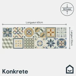 GoodHome Carrelage Mural Pour Wc|Faïence Effet Carreaux De Ciment<Faïence murale effet carreaux de ciment tons beiges et bleus L.60 x l.20 cm x ép.8,3 mm, Konkrete