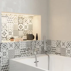 GoodHome Faïence Effet Carreaux De Ciment|Carrelage Mural Pour Douche<Faïence murale effet carreaux de ciment tons noirs et blancs L.60 x l.20 cm x ép.8,3 mm, Konkrete