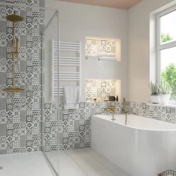 GoodHome Faïence Effet Carreaux De Ciment|Carrelage Mural Pour Douche<Faïence murale effet carreaux de ciment tons noirs et blancs L.60 x l.20 cm x ép.8,3 mm, Konkrete
