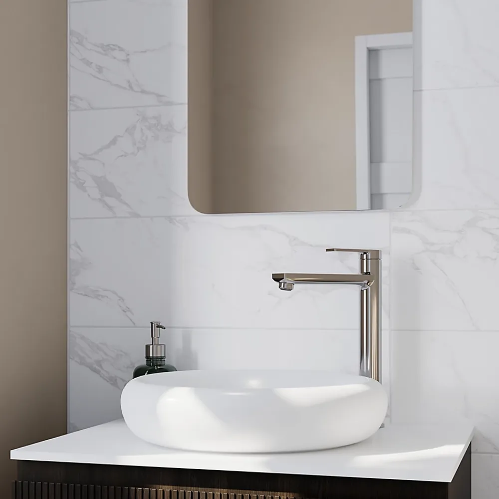 GoodHome Faïence Effet Marbre|Carrelage Mural Pour Wc<Faïence murale effet marbre blanc brillant L.90 x l.30 cm x ép.8,7 mm, Oazis