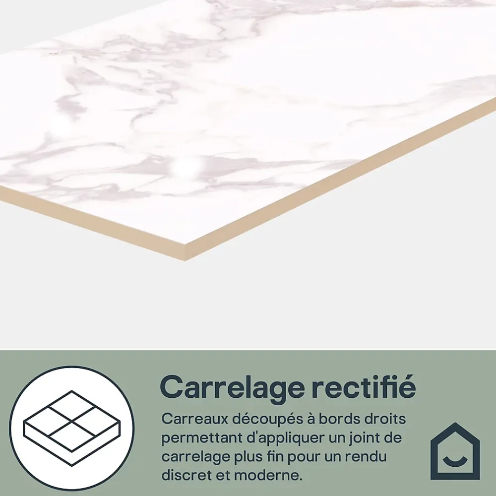 GoodHome Faïence Effet Marbre|Carrelage Mural Pour Wc<Faïence murale effet marbre blanc brillant L.90 x l.30 cm x ép.8,7 mm, Oazis