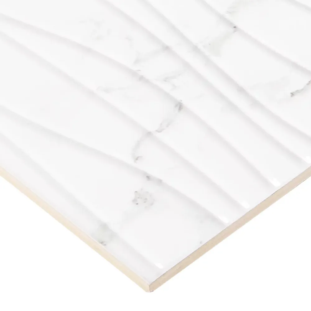 GoodHome Faïence Effet Marbre|Faïence Pour Douche<Faïence murale effet marbre blanc décor vagues L.60 x l.20 cm x ép.9,4 mm, Aruma