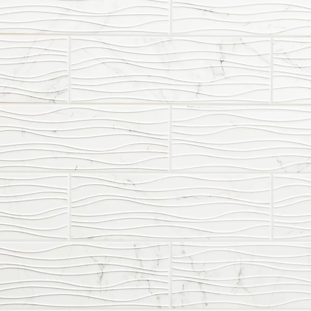 GoodHome Faïence Effet Marbre|Faïence Pour Douche<Faïence murale effet marbre blanc décor vagues L.60 x l.20 cm x ép.9,4 mm, Aruma
