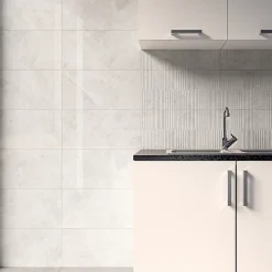 Ecoceramic Faïence Pour Douche|Faïence Effet Marbre<Faïence murale effet marbre gris brillant décor texturé L.60 x l.30 cm x ép.7 mm, Celena