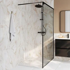 GoodHome Faïence murale effet marbre blanc et doré brillant L.60 x l.20 cm x ép.9,4 mm, Aruma- Faïence Effet Marbre|Carrelage Mural Pour Douche