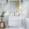 GoodHome Faïence Effet Marbre|Carrelage Mural Effet Marbre<Faïence murale effet marbre brillant blanc et doré L.90 x l.30 cm x ép.8,7 mm, Oazis