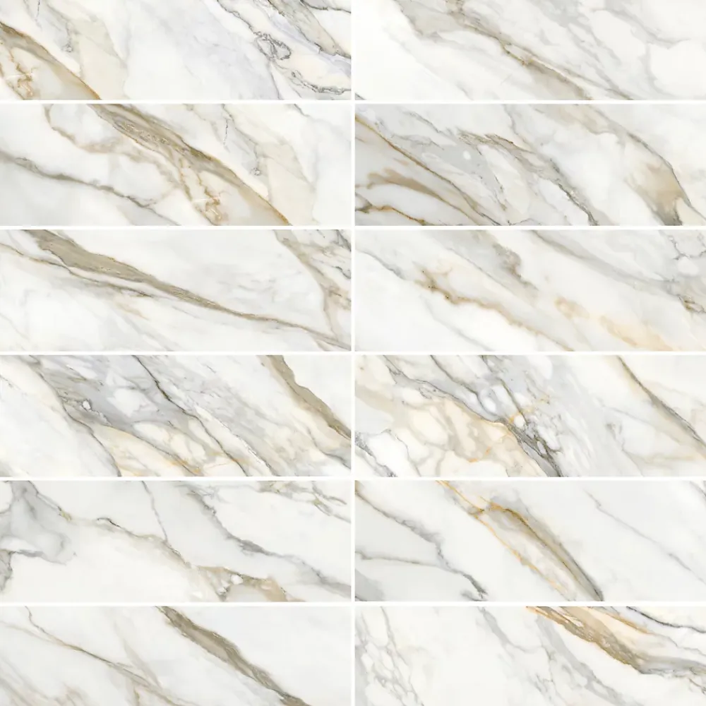 GoodHome Faïence Effet Marbre|Carrelage Mural Effet Marbre<Faïence murale effet marbre brillant blanc et doré L.90 x l.30 cm x ép.8,7 mm, Oazis