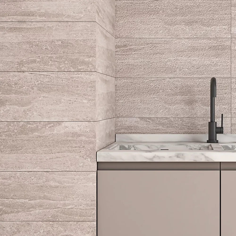 Ecoceramic Faïence murale effet pierre beige mat décor texturé L.60 x l.20 cm x ép.9,5 mm, Althea- Faïence Effet Pierre|Carrelage Mural Pour Douche