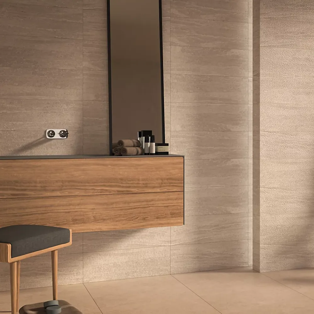 Ecoceramic Faïence murale effet pierre beige mat décor texturé L.60 x l.20 cm x ép.9,5 mm, Althea- Faïence Effet Pierre|Carrelage Mural Pour Douche