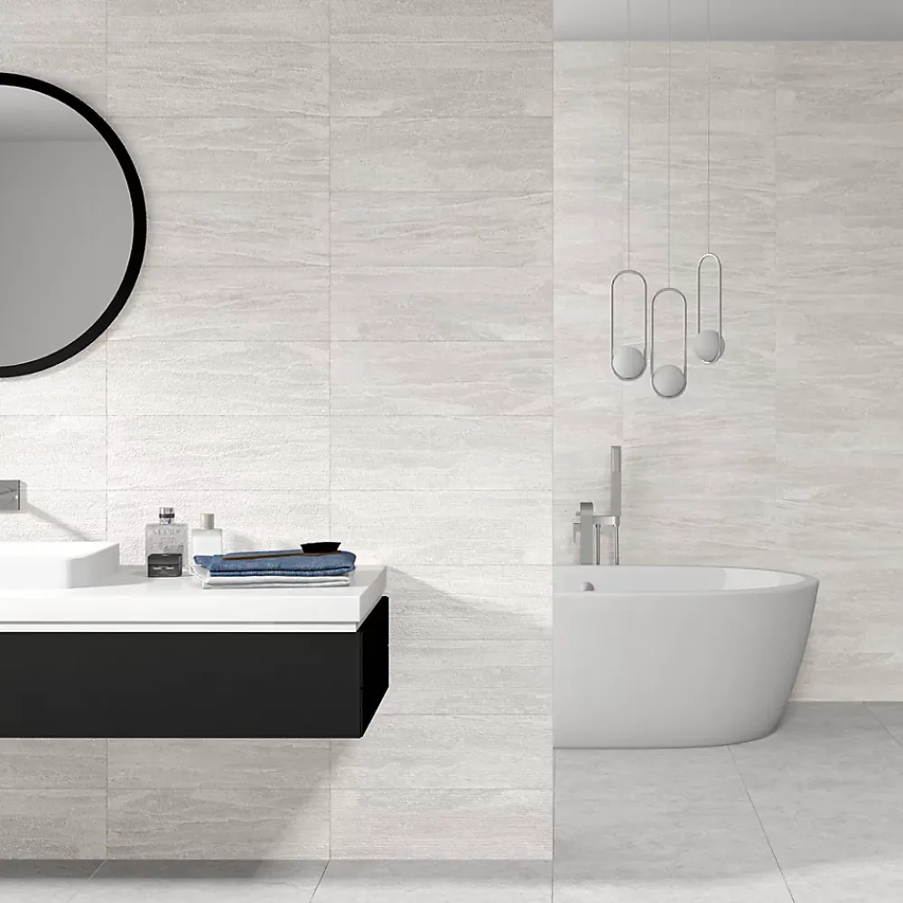 Ecoceramic Faïence murale effet pierre blanc mat décor texturé L.60 x l.20 cm x ép.9,5 mm, Althea- Faïence Effet Pierre|Faïence Pour Douche