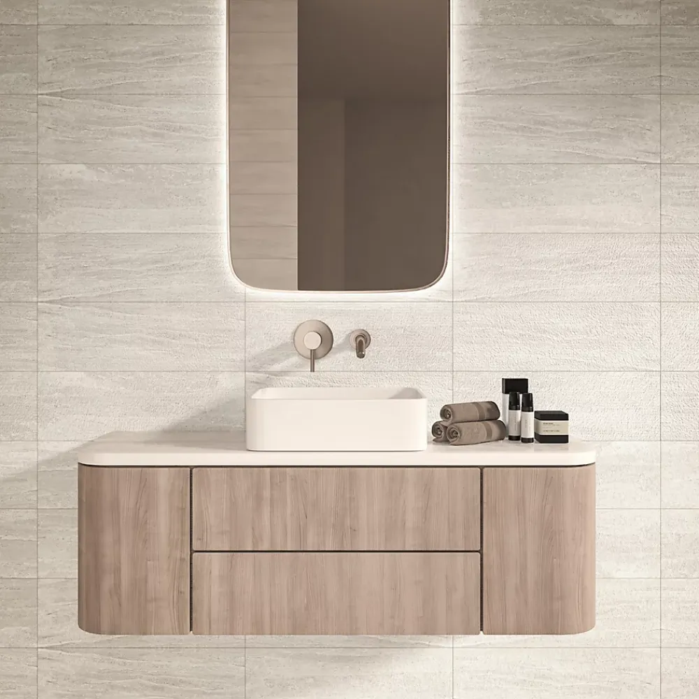 Ecoceramic Faïence murale effet pierre blanc mat décor texturé L.60 x l.20 cm x ép.9,5 mm, Althea- Faïence Effet Pierre|Faïence Pour Douche