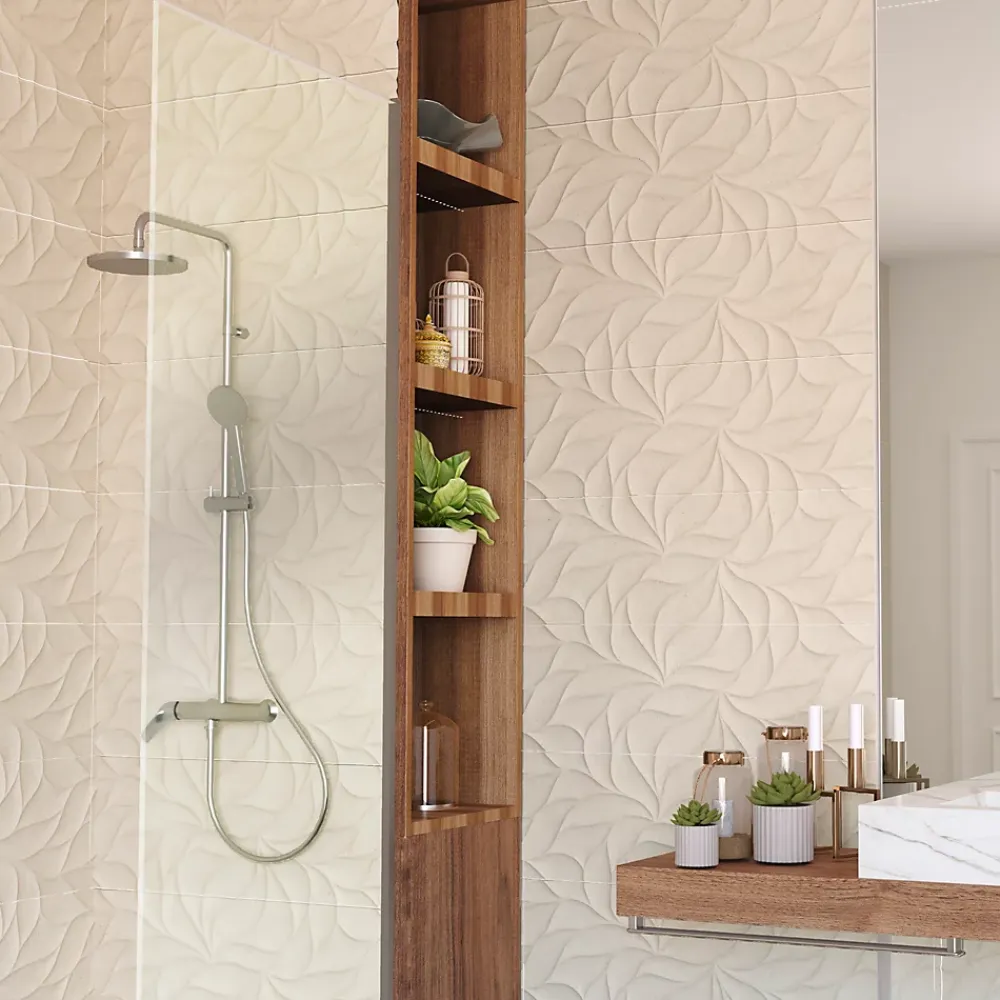 Azulejos Benadresa Faïence Effet Pierre|Carrelage Mural Pour Douche<Faïence murale effet pierre beige mat décor feuille L.90 x l.30 cm x ép.10,5 mm, Avenue