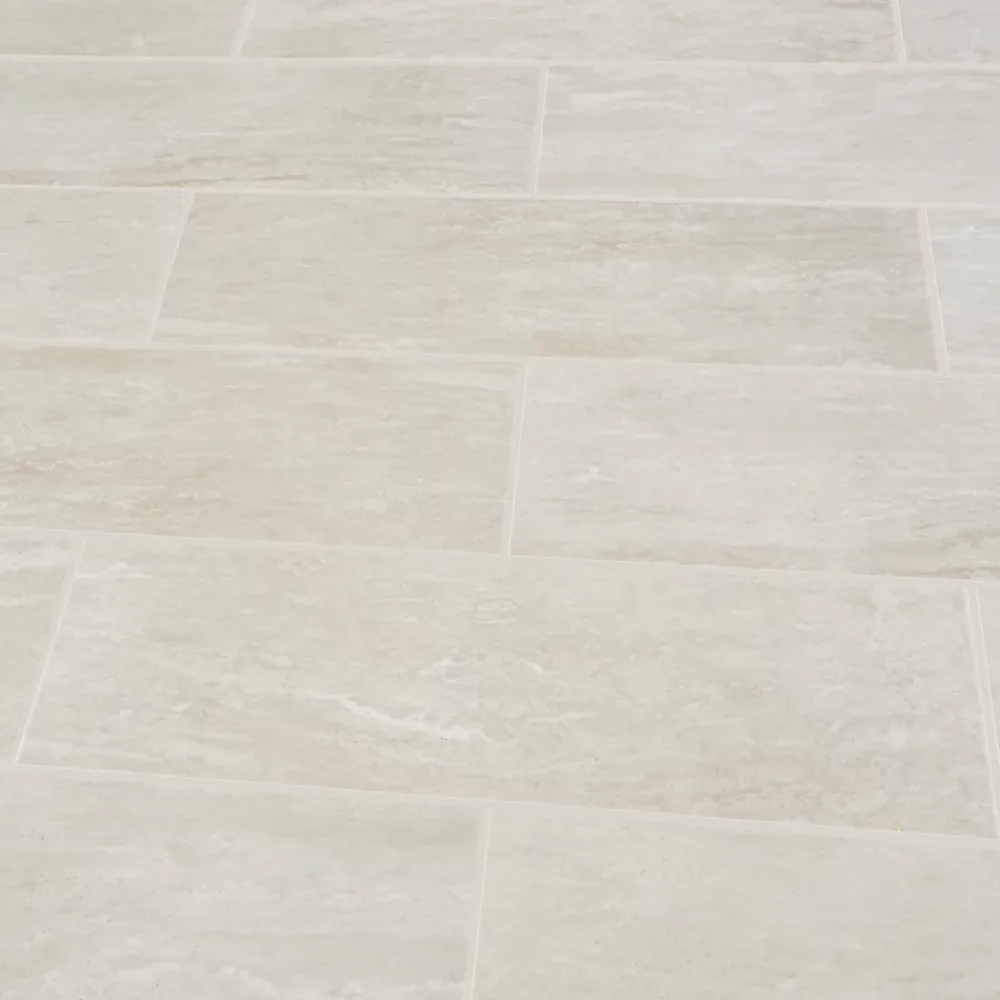 GoodHome Faïence murale effet travertin ivoire mat L.60 x l.20 cm x ép.9,4 mm, Soft Travertin- Carrelage Mural Pour Wc|Faïence Effet Pierre