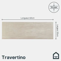 GoodHome Faïence murale effet travertin ivoire mat L.60 x l.20 cm x ép.9,4 mm, Soft Travertin- Carrelage Mural Pour Wc|Faïence Effet Pierre