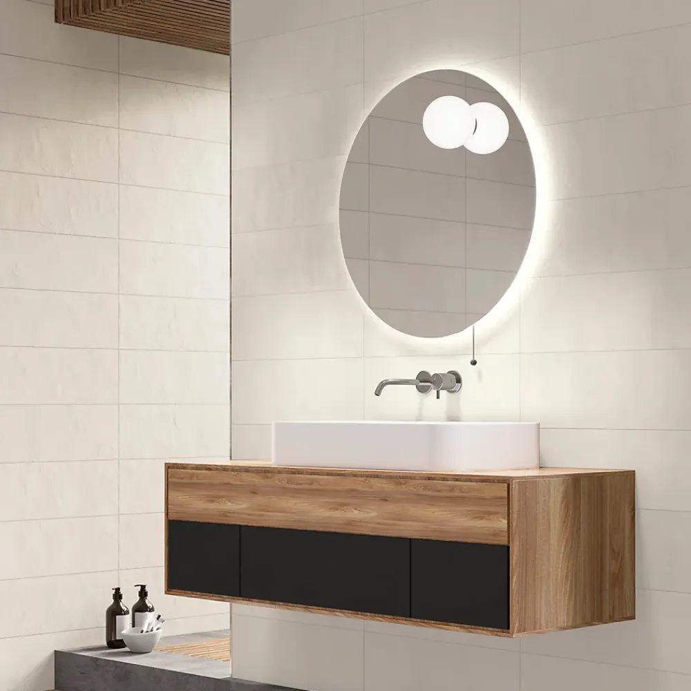 Mykonos Faïence murale intérieur blanc cassé mat L.75 x l.25 cm x ép.9 mm, Terre- Carrelage Mural Pour Wc|Carrelage Mural Effet Béton