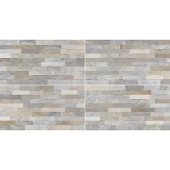 Carrelage Mural Effet Pierre<Faïence murale intérieur effet pierre tons gris décor 3D L.60 x l.30 cm x ép.8,2 mm, Quartz 3D
