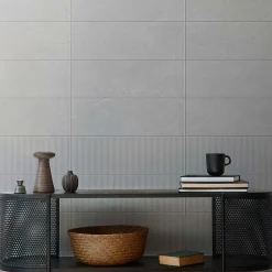 Faïence murale intérieur gris mat effet cannelures L.90 x l.30 cm x ép.10,8 mm, Astor- Faïence Unie|Faïence Pour Wc