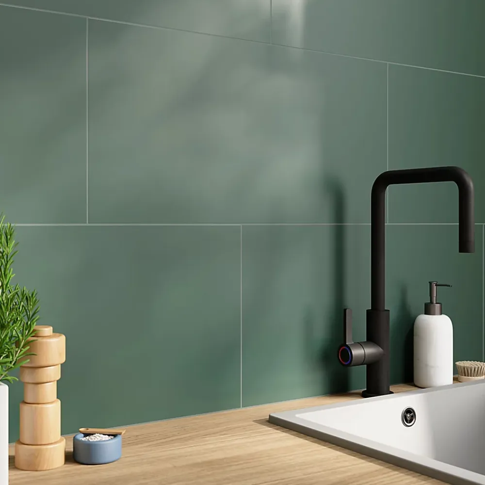 GoodHome Faïence murale intérieur vert satiné L.60 x l.30 cm x ép.7 mm, Colville- Carrelage Mural Pour Douche|Carrelage Mural Pour Cuisine