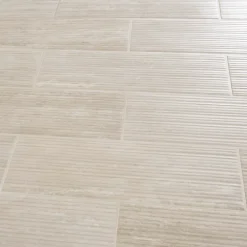 GoodHome Faïence murale ivoire mat décor fines cannelures L.60 x l.20 cm x ép.9,4 mm, Soft Travertin- Faïence Effet Pierre|Faïence Pour Pièce À Vivre