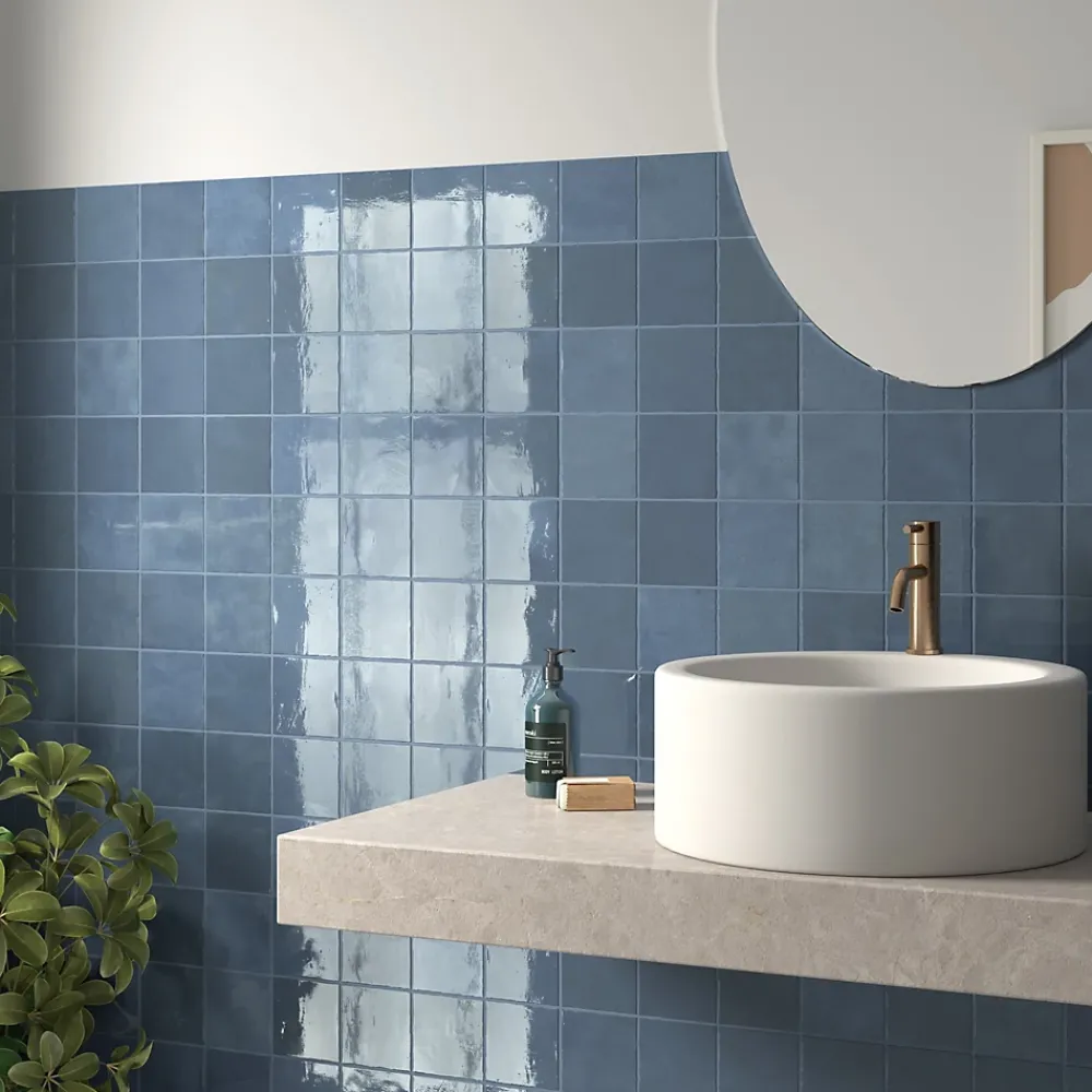 Equipe Ceramica Faïence Unie|Faïence Pour Douche<Faïence murale unie bleu grisé brillant L.10 x l.10 cm x ép.8 mm, Twist