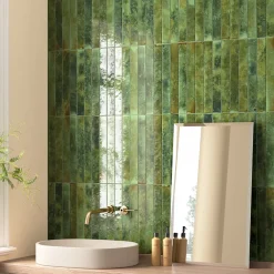 Equipe Ceramica Faïence murale unie vert brillant L.40 x l.5 cm x ép.8 mm, Java- Carrelage Mural Pour Pièce À Vivre|Faïence Unie