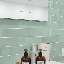 Faïence murale vert d'eau effet terre cuite brillant L.30 x l.7,5 cm, Vernissea- Faïence Pour Douche|Faïence Pour Cuisine