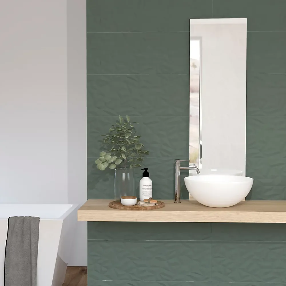 Etile Faïence murale vert foncé mat décor 3D L.90 x l.30 cm x ép.10,5 mm, Aspen- Faïence Unie|Faïence Pour Douche