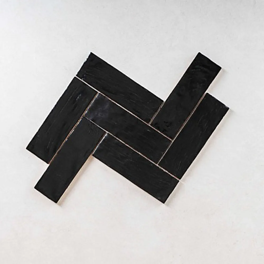 Gioia Materia Faience Effet Zellige Noir MALLORCA 6,5x20cm Black - Les Carreaux de Jean- Faïence Pour Cuisine