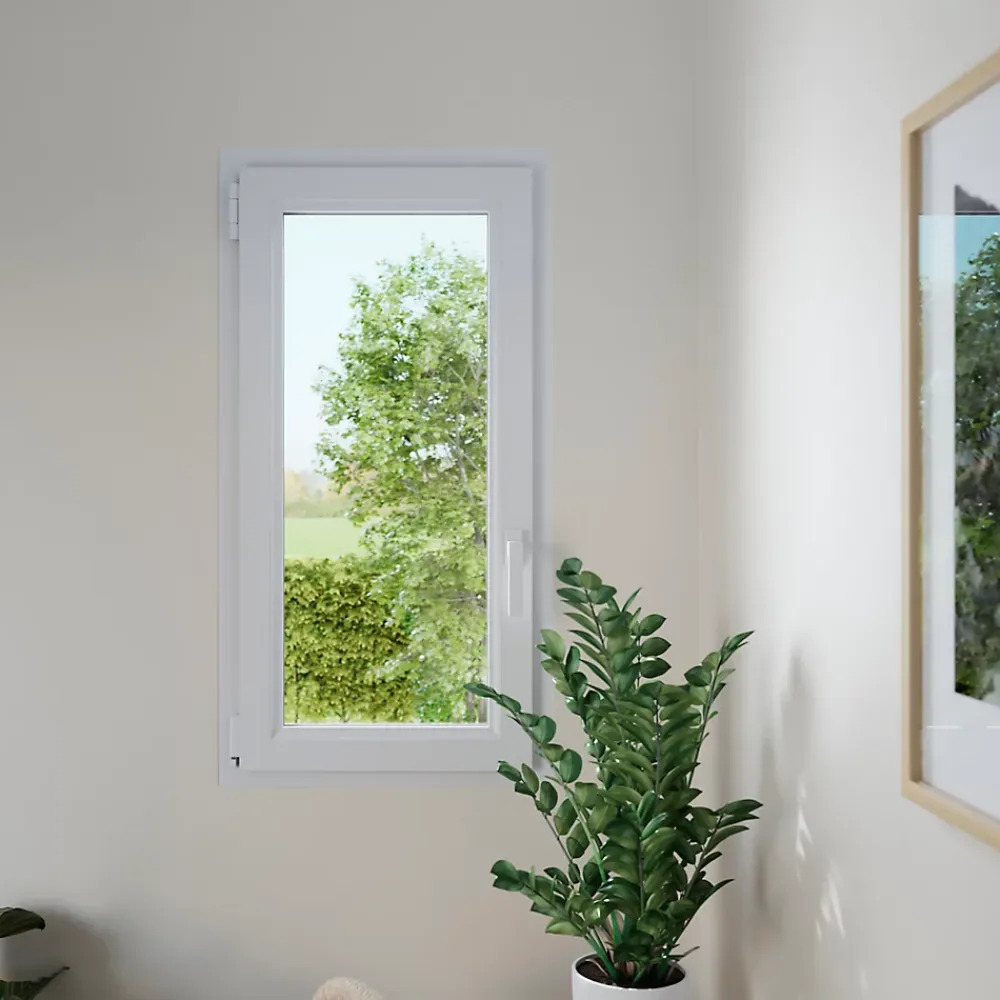 GoodHome Fenêtre 1 vantail oscillo-battante, tirant gauche double vitrage en PVC blanc l.85 x H.118 cm- Fenêtre Pvc