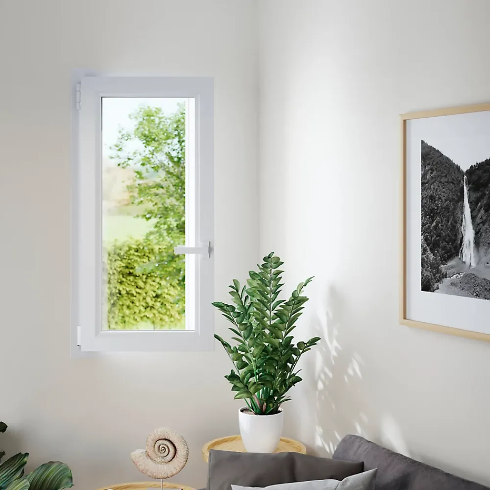 GoodHome Fenêtre 1 vantail oscillo-battante, tirant gauche double vitrage en PVC blanc l.65 x H.118 cm- Fenêtre Pvc