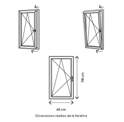 GoodHome Fenêtre 1 vantail oscillo-battante, tirant gauche double vitrage en PVC blanc l.65 x H.118 cm- Fenêtre Pvc