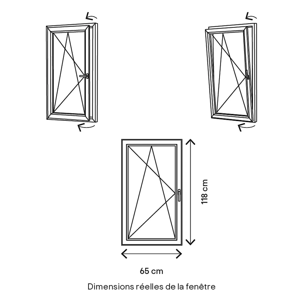 GoodHome Fenêtre 1 vantail oscillo-battante, tirant gauche double vitrage en PVC blanc l.65 x H.118 cm- Fenêtre Pvc