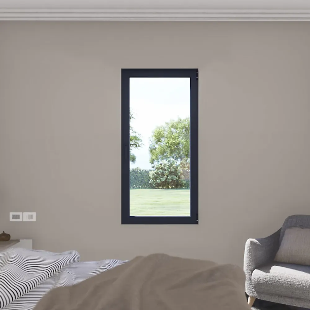 GoodHome Fenêtre 1 vantail oscillo-battante, tirant gauche double vitrage en aluminium gris l.63 x H.77 cm- Fenêtre Aluminium