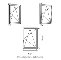 GoodHome Fenêtre Pvc<Fenêtre 1 vantail oscillo-battante, tirant droit double vitrage en PVC blanc l.85 x H.118 cm