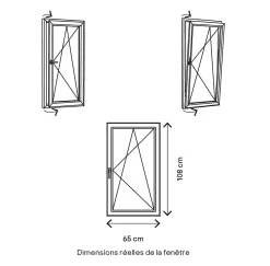 GoodHome Fenêtre Pvc<Fenêtre 1 vantail oscillo-battante, tirant droit double vitrage en PVC blanc l.65 x H.108 cm