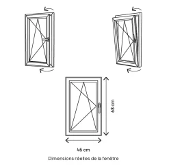 GoodHome Fenêtre 1 vantail oscillo-battante, tirant gauche double vitrage en PVC blanc l.45 x H.68 cm- Fenêtre Pvc