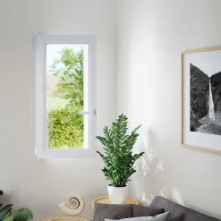 GoodHome Fenêtre Pvc<Fenêtre 1 vantail oscillo-battante, tirant gauche double vitrage en PVC blanc l.55 x H.63 cm