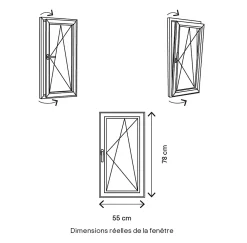 GoodHome Fenêtre Pvc<Fenêtre 1 vantail oscillo-battante, tirant droit double vitrage en PVC blanc l.55 x H.78 cm