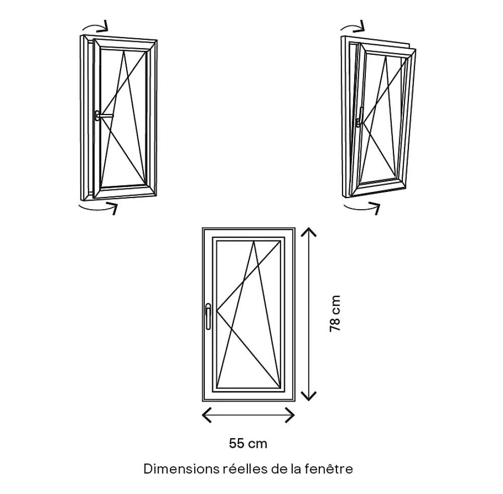 GoodHome Fenêtre Pvc<Fenêtre 1 vantail oscillo-battante, tirant droit double vitrage en PVC blanc l.55 x H.78 cm