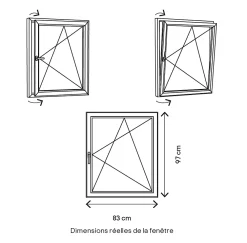 GoodHome Fenêtre Aluminium<Fenêtre 1 vantail oscillo-battante, tirant droit double vitrage en aluminium Gris l.83 x H.97 cm