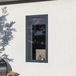 GoodHome Fenêtre Aluminium<Fenêtre 1 vantail oscillo-battante, tirant droit double vitrage en aluminium Gris l.83 x H.97 cm