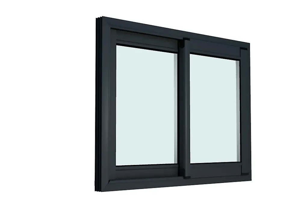 GoodHome Fenêtre 2 vantaux coulissante double vitrage en aluminium gris l.103 x H.77 cm- Fenêtre Aluminium