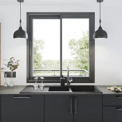 GoodHome Fenêtre Aluminium<Fenêtre 2 vantaux coulissante double vitrage en aluminium gris l.123 x H.137 cm