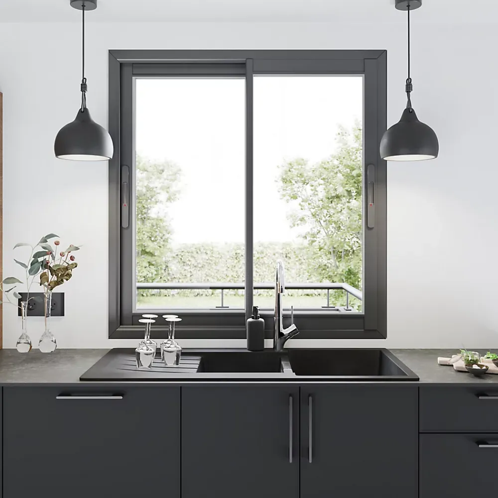 GoodHome Fenêtre Aluminium<Fenêtre 2 vantaux coulissante double vitrage en aluminium gris l.123 x H.137 cm