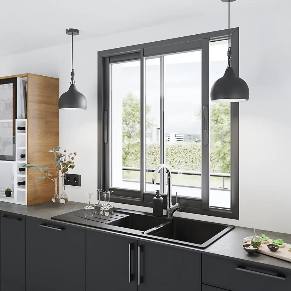 GoodHome Fenêtre Aluminium<Fenêtre 2 vantaux coulissante double vitrage en aluminium gris l.123 x H.137 cm