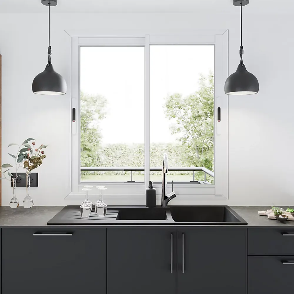 GoodHome Fenêtre Aluminium<Fenêtre 2 vantaux coulissante double vitrage en aluminium blanc l.123 x H.117 cm