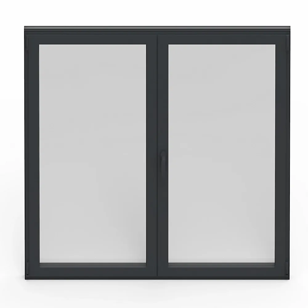 GoodHome Fenêtre 2 vantaux oscillo-battante, tirant droit double vitrage en aluminium gris l.123 x H.117 cm- Fenêtre Aluminium