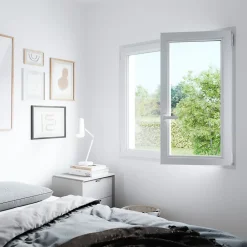 GoodHome Fenêtre Pvc<Fenêtre 2 vantaux oscillo-battante, tirant droit double vitrage en PVC blanc l.105 x H.158 cm