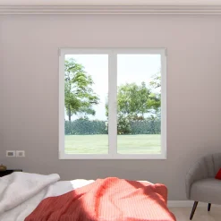 GoodHome Fenêtre Aluminium<Fenêtre 2 vantaux oscillo-battante, tirant droit double vitrage en aluminium blanc l.123 x H.117 cm