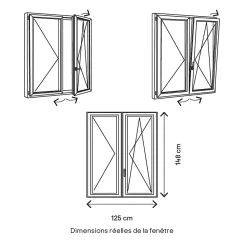 GoodHome Fenêtre Pvc<Fenêtre 2 vantaux oscillo-battante, tirant droit double vitrage en PVC blanc l.125 x H.148 cm